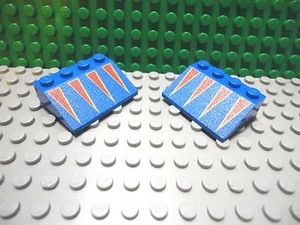 Lego 2 Blue 4x3 slope printed with triangle stripes - Picture 1 of 1