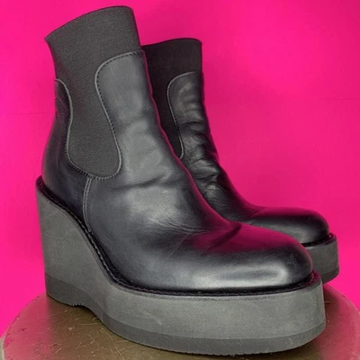 Bota Chelsea Sacai Cuero Negro Gruesa Plataforma Cuña Talla 40 - Imagen 1 de 4