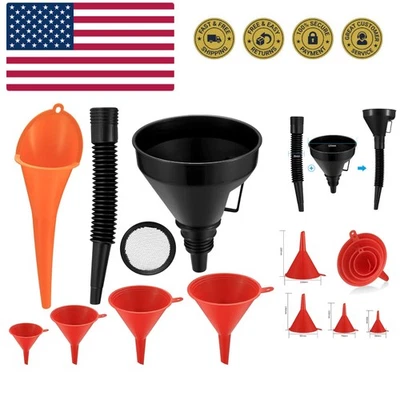 6件装汽车漏斗套装,宽口燃料和油漏斗,塑料长Ne... — 第 1/4 张图片