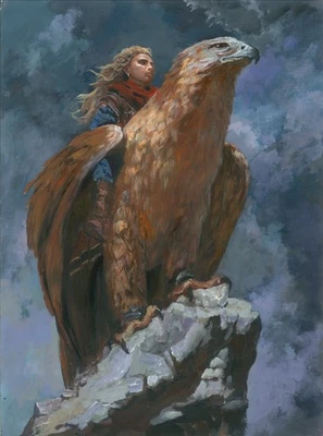 original painting 30 x 40 cm 145ZbM artwork oil paints modern woman&eagle - Image 1 of 3