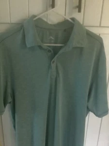 Tommy Bahama Shirt Large Green Solid Polo Short Sleeve Button 100% Polyester - Picture 1 of 3