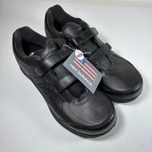 New Balance 577 Black Leather Shoes Mens 13 2E Wide Hook Loop MW577VK USA Made - Picture 1 of 11