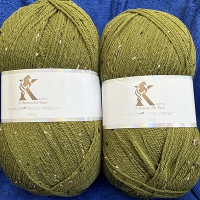 2 x 400g Knitco Aran With Wool Tweed In Forest Green