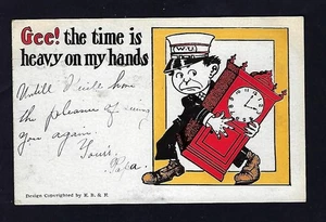 c1905 Comic / Humorous Postcard, Novelty, "Gee! The Time is Heavy on My Hands" - Picture 1 of 2