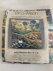 Erica Wilson Needlepoint 14" x 14" Pillow Kit Spring Meadows 1986 animals, etc - Picture 1 of 4