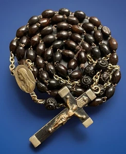 Vintage Catholic Ebony Wood Rosary, Ebony & Nickel Silver Crucifix, France - Picture 1 of 6
