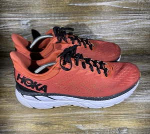 Hoka Mens Clifton 7 Running Sneakers Orange Red Black Men's Size 12 NO INSOLES - Picture 1 of 8