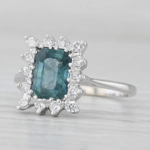 1.30ctw Londres Zafiro Azul Anillo Diamante Halo 18k Oro Blanco Talla 4.75 - Imagen 1 de 10