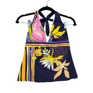 Trina Turk Bal Habour Tankini Top Girls 6 4-14 Blue Floral Halter Beach NWT  - Picture 1 of 10