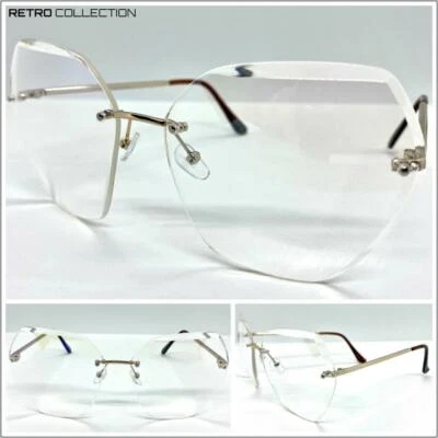 Gafas de lente transparentes retro exageradas de gran tamaño para mujer grandes marco sin montura Foto 1 de 4