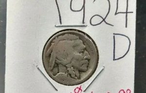 1924 D 5c Buffalo Indian Head Nickel Coin CH AG / Good Semi Key Date - Bild 1 von 2