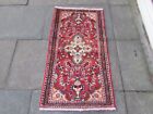 Vintage Worn Hand Made Traditional Oriental Wool Red Small Rug 127x63cm