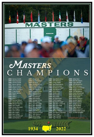 MASTERS CHAMPIONS FROM 1934 TO 2022: 13”x19” COMMEMORATIVE POSTER Cover