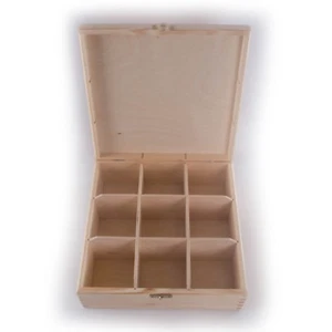 Wooden Box With 9 Compartments /22.5x22.5cm / Keepsake Trinket Memory For Decor  - Picture 1 of 6