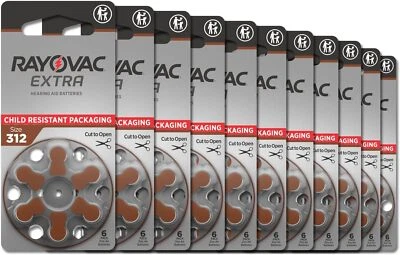 60 x Rayovac Extra 312 Size Hearing aid batteries Zinc air 10 Packs Used By 2028 - Image 1 of 4