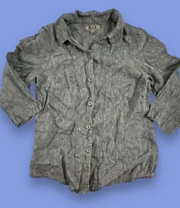 Flax Petite (Size 4-6) Linen Gray Textured Button Down Blouse Lagenlook Collared - Picture 1 of 6