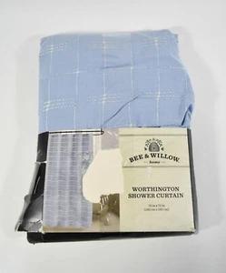 NEW Bee & Willow Home Blue Check Cotton Worthington Shower Curtain 72" X 72" - Picture 1 of 2