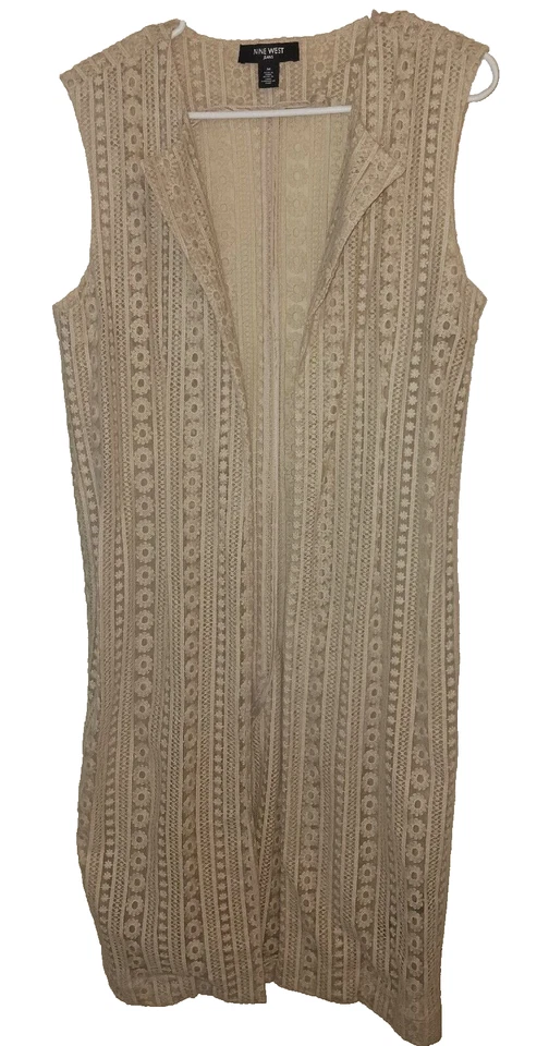 Cardigã feminino Nine West bege renda flor manga comprida tamanho médio - Imagem 1 de 4