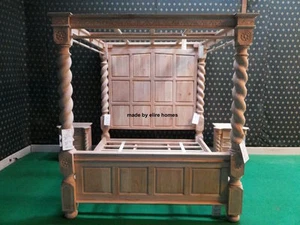 Bespoke USA King Size 76"x80" Raw Natural finish Four poster canopy Tudor Bed - Picture 1 of 5