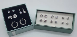 White Cubic Zirconia Platinum over Sterling Silver Earrings Sets In Gift Boxes - Picture 1 of 3