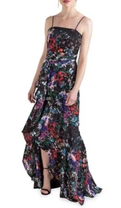 $525 SHOSHANNA Janea Floral Ruffle Dress In Jet Plum Multi Hi - Low Size 6 NWT - Picture 1 of 15