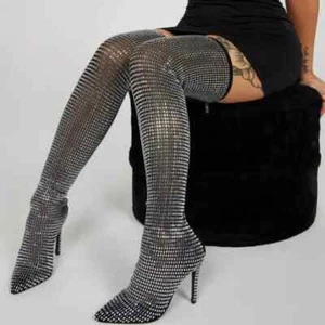 "ICED OUT RUNWAY" Size: 11 Over The Knee Boots - Black (Fast shipping) - Picture 1 of 4