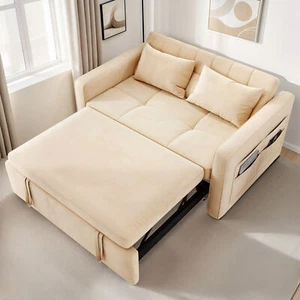55" 3 in 1 Convertible Sleeper Sofa Bed Velvet Loveseat Pull Out Sofa Bed Couch - Picture 1 of 24