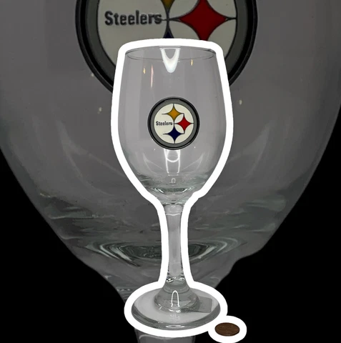 Pittsburgh Steelers Wine Glass Stemmed NFL Football Metal Enameled Logo 14oz Cover
