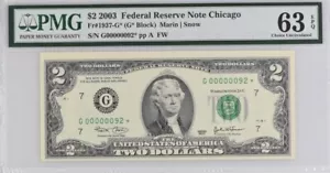 2003 $2 FRN PMG 63EPQ - G00000092* Birthyear 1992 - Picture 1 of 3