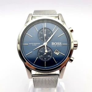 NEW BOSS HB1513441 MENS JET BLUE DIAL MESH STRAP CHRONOGRAPH WATCH - Picture 1 of 8