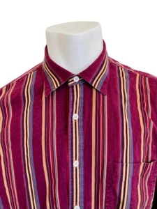 Nat Nast Men's Large Cotton Burgundy￼ Panel Striped Retro Long Sleeve Shirt - Picture 1 of 8