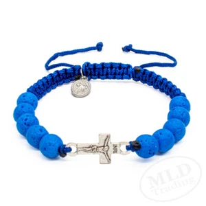 Pulsera Rosario Medalla Divina Misericordia Azul Natural Piedra Lava Cuentas - Ajustable - Imagen 1 de 6