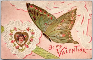 Be My Valentine Heart Butterfly Embossed DB Back Postcard - Picture 1 of 2