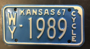 Vintage 1967 WYANDOTTE COUNTY KANSAS Motorcycle License Plate Tag # 1989 NOS NEW - Picture 1 of 7