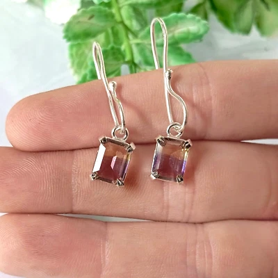 Ametrine 宝石耳环 925 纯银女式珠宝耳环 — 第 1/3 张图片