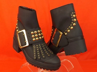 BOTAS BURBERRY WHITCHESTER CUERO ACEITADO NEGRO FLECOS ORO TACHONADO CINTURÓN 35 Foto 1 de 4