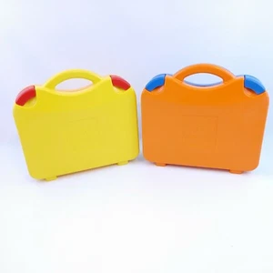 2 LEGO Plastic Storage Carrying Cases Totes ORANGE/BLUE & YELLOW - Adj. Dividers - Picture 1 of 9