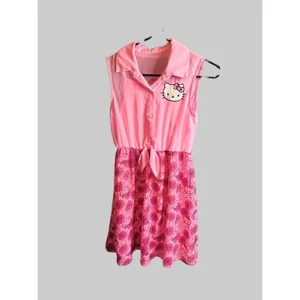Hello Kitty Sanrio Dress Girls Size L Pink Floral Sleeveless Button Up Cute - Picture 1 of 5