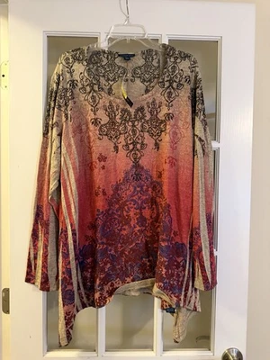 NUEVO CON ETIQUETAS Túnica Westbound Mujer Ombré Multi Pergamino Tachonada 3XL Paisley $44 Hippie Foto 1 de 4