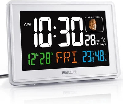 Atomic Clocks for Bedrooms Digital Large Display - White - Desk Clock with Tempe - Image 1 of 4