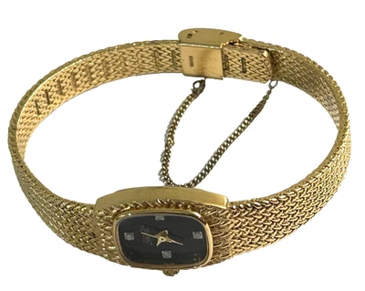 Vntg Xavier Women's Gold Tone Dress Watch Black Dial Mesh Band-New Battery! - Image 1 of 4