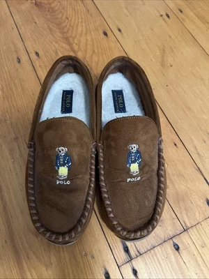 Zapatillas Mocasín Polo Ralph Lauren Oso Bordadas Marrón Gamuza - Talla 10 Foto 1 de 4