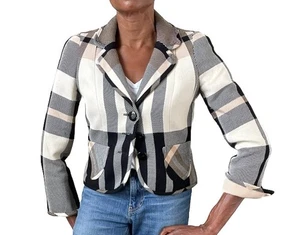 Weill Plaid Wool  Jacket - Cropped - Cream/ Beige Check - Label 12 - Fit S / 10 - Picture 1 of 12