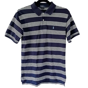 Polo Ralph Lauren Boys Shirt Large Blue Short Sleeve White Striped Vtg M 12/14 - Picture 1 of 15