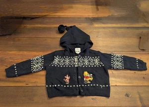 Vintage Winnie Puuh & Ferkel 18 Monate blau Pullover Cardigan Kapuze bestickt - Bild 1 von 14