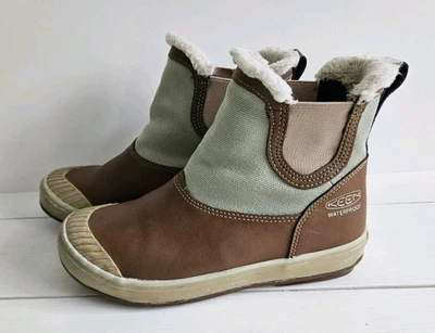 Keen Mujeres 6 Botas Elsa Chelsea Verde Marrón Aislado Impermeable Zapatos Lluvia Nieve Foto 1 de 4