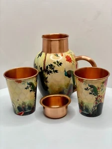 1980's India Circus Floral Copper Jug/Pitcher Set by Krsnaa Mehta - Picture 1 of 10