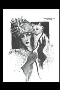 Vintage Art Print Page Fashion Drawing Woman Holding A Cat - Picture 1 of 2