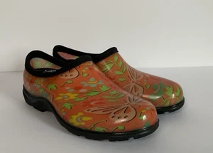Sloggers Rain Garden Shoes Women's 8 Orange Butterfly Floral Waterproof Comfort - Picture 1 of 16