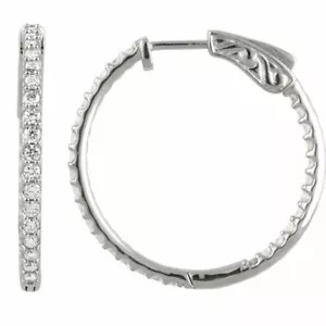 14K WHITE GOLD INSIDE OUTSIDE 1 CT DIAMOND HOOP EARRINGS 26.5MM - Picture 1 of 2